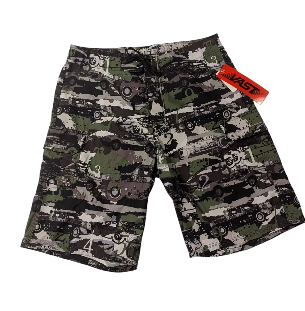 Vast Car Print Camo Board Shorts Size 33